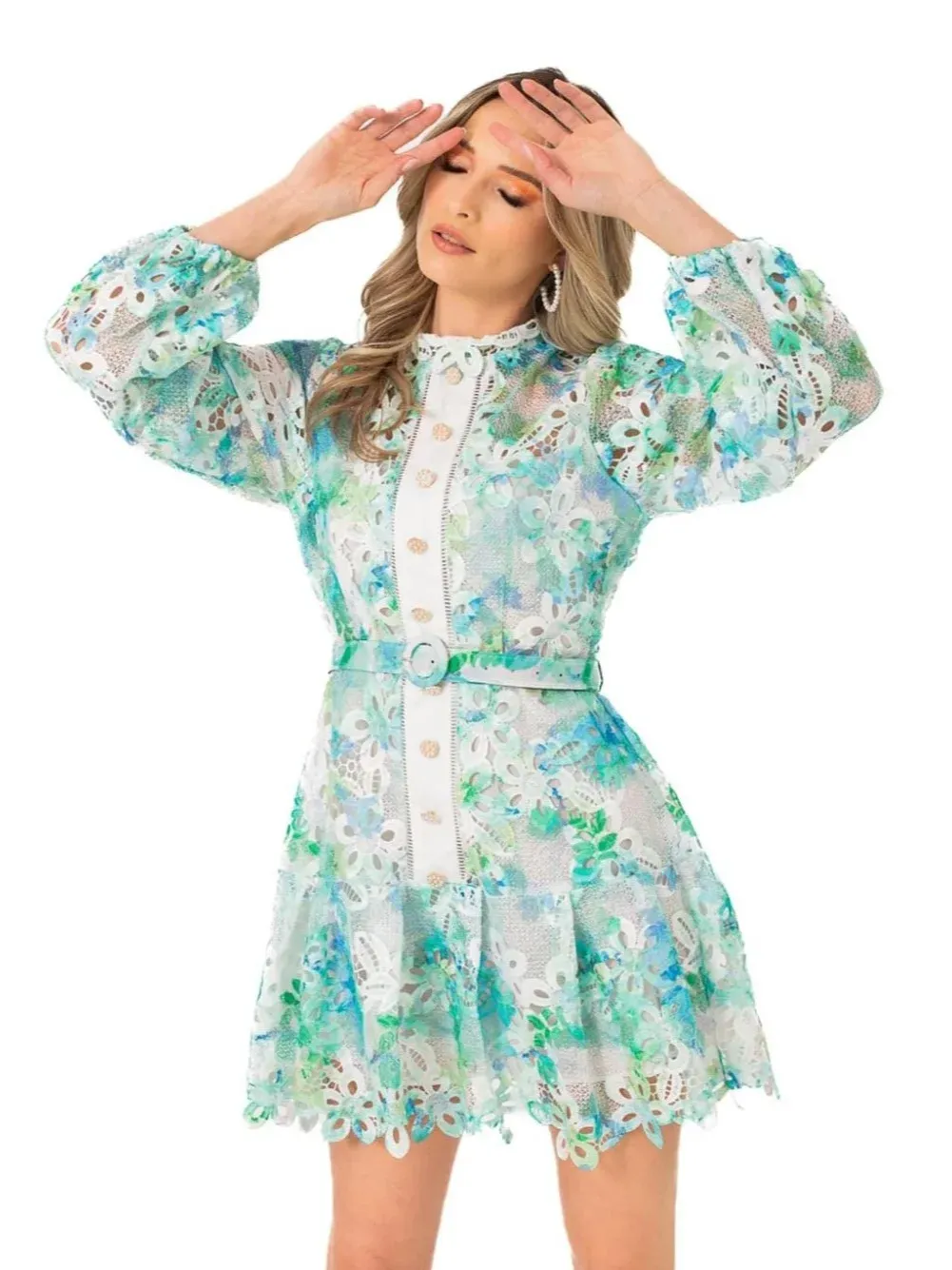 ModaFesta - vintage-flowers-midi-dress-turquoise-green 